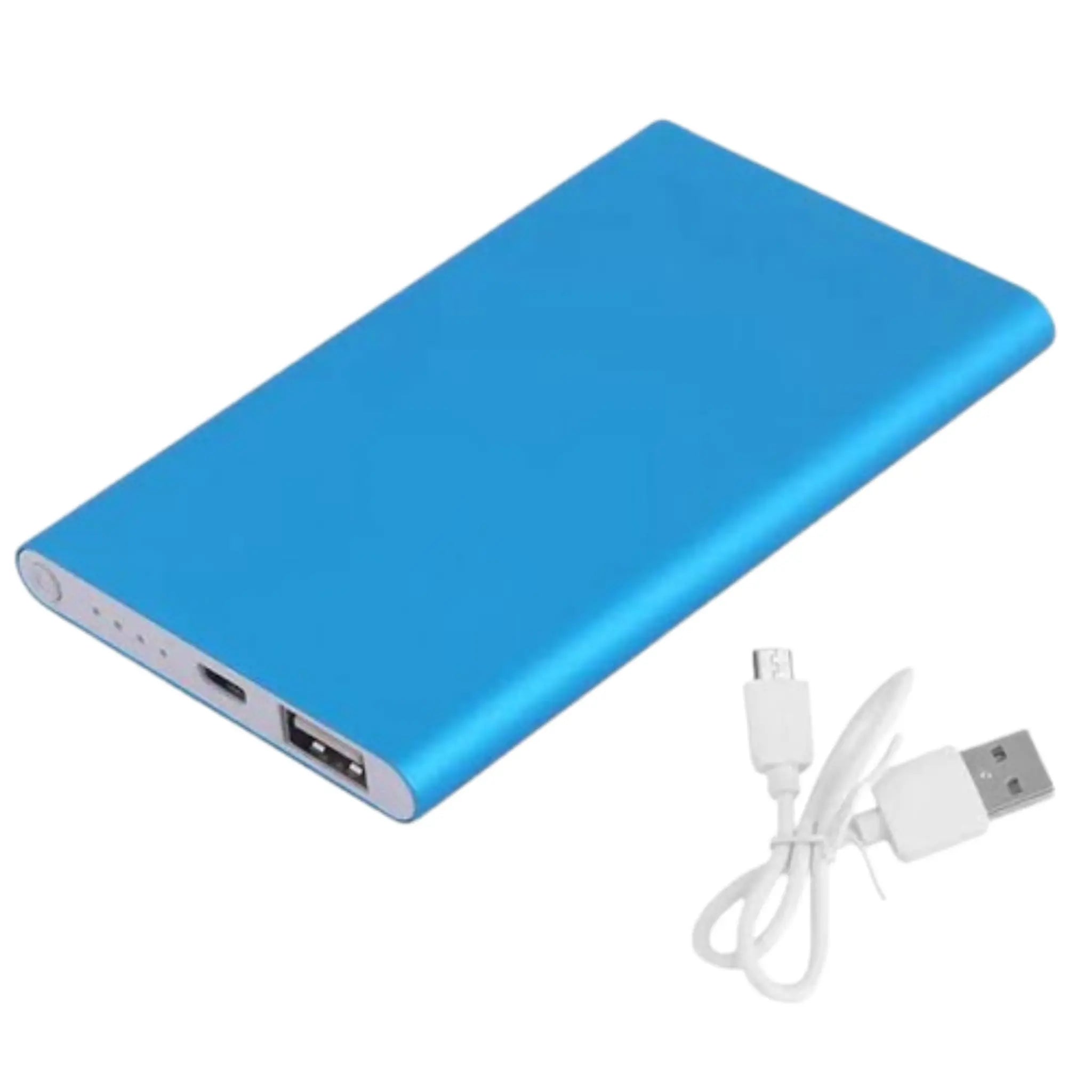 Slim Aluminum Power Bank with Cable - Blue