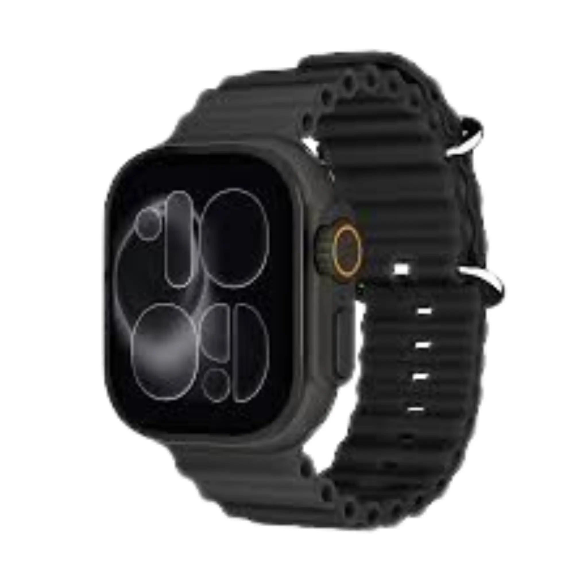 Ultra Smart Watch with black ocean silicone band and gold crown