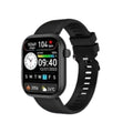 Black smart watch showing health and fitness tracker display with steps, BPM, calories and weather